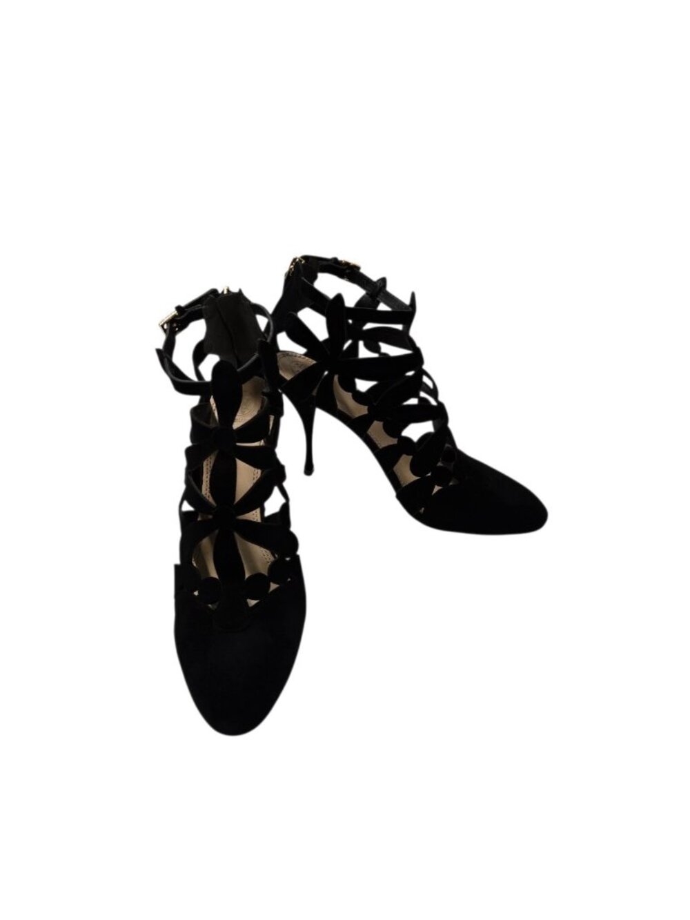 Tory Burch Shoes Womens 10.5 Black Suede Laser Cut Ankle Strap Stiletto Heels